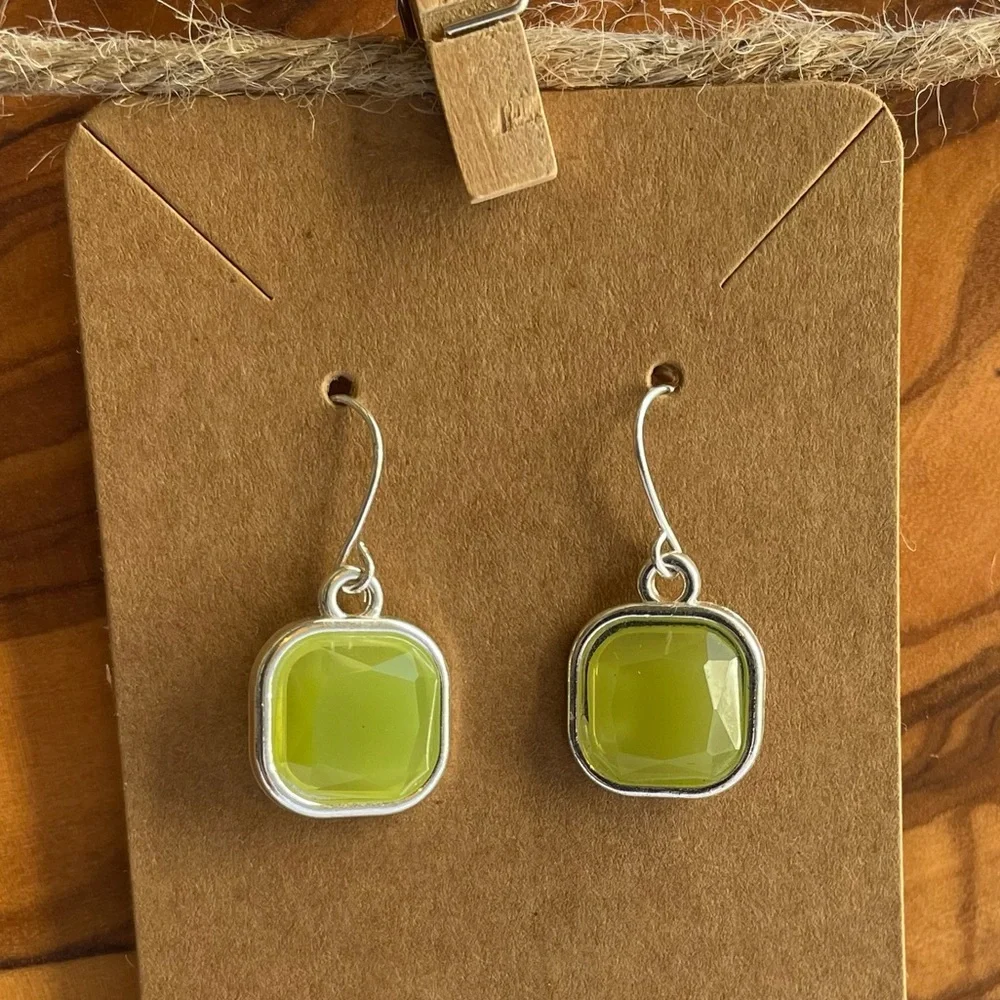 Chic Silver and Green Drop Earrings